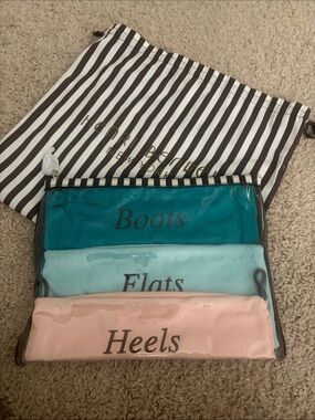 Henri Bendel Striped Shoe Organizer Pouches - Teal, Light Blue, Blush new